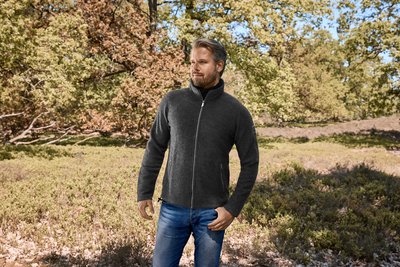 Veste Homme Ibex En Laine Bouillie Rouge, Zippée, Avec Renforts Softshell - Parka 3 Saisons