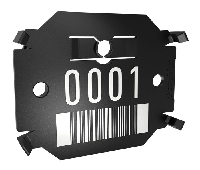 Signumat Kunststoffplättchen Arbo Tag Barcode Black mit Stahlnägeln