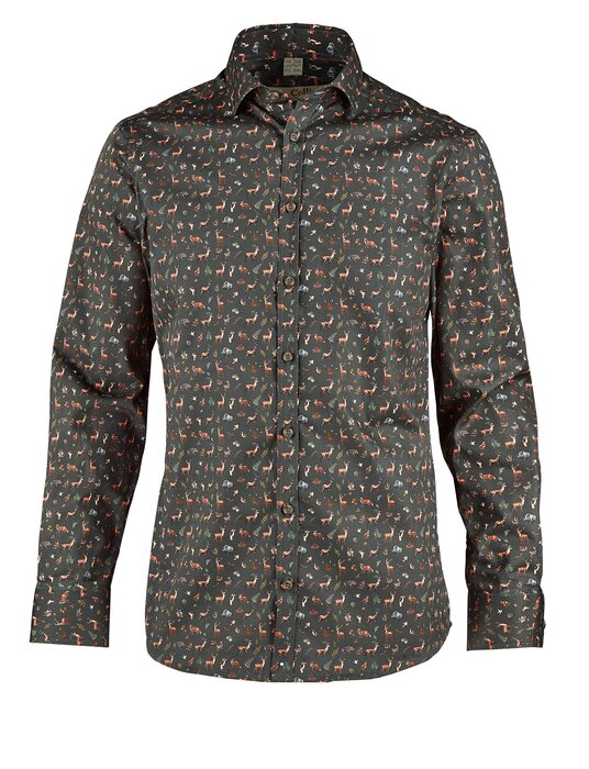 Tom Collins Hunting Langarmhemd Allover-Druck, Slim Fit