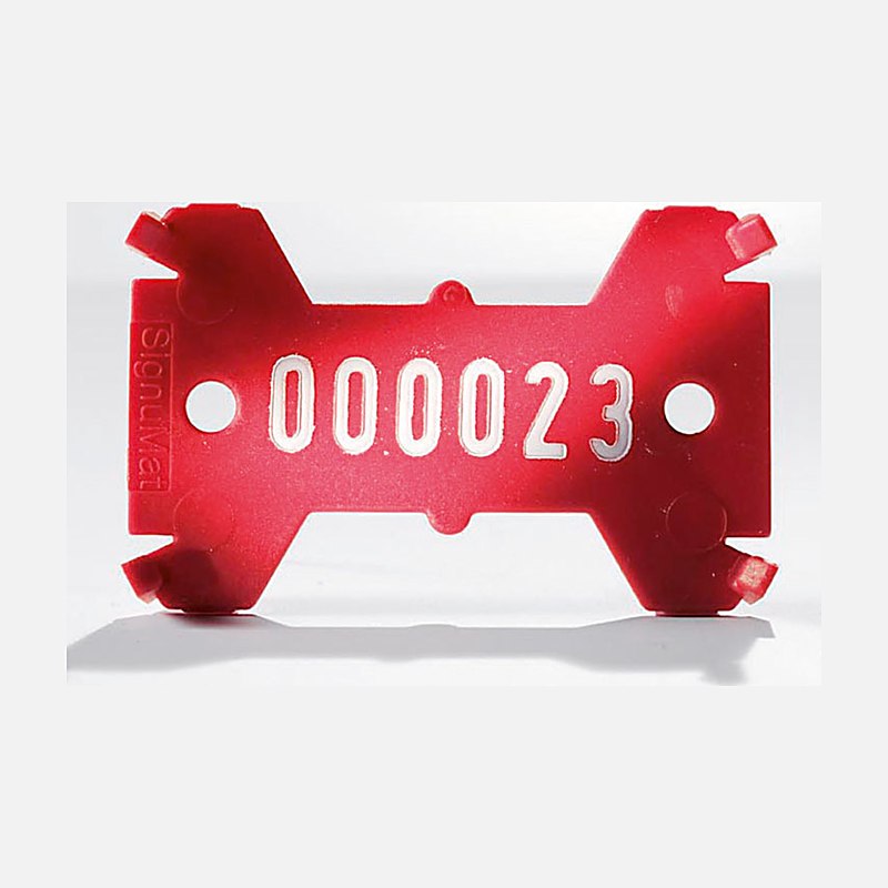 Signumat Kunststoffplättchen Typ 01 einzeilig, weiß-grau, Ziffernfolge 01000–01999