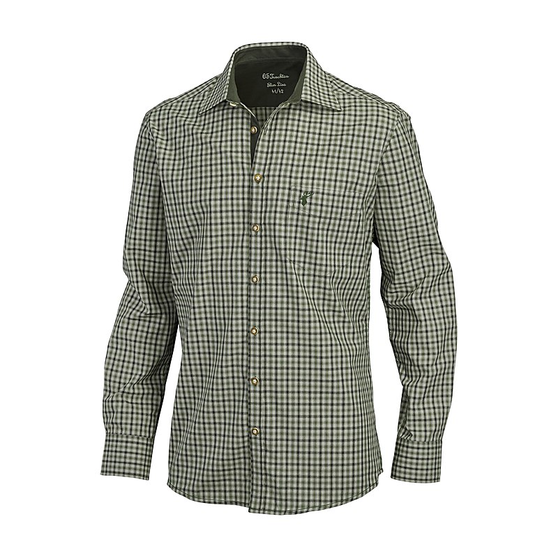 OS-Trachten Herren-Langarmhemd, Slim Fit, oliv, Größe 39/40