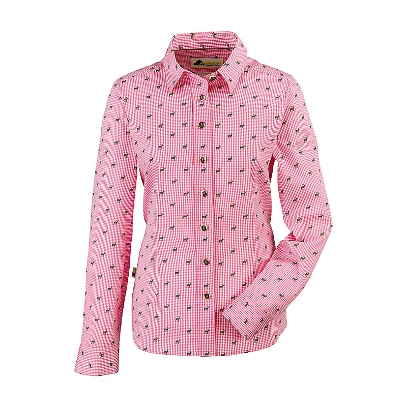 Skogen Damen-Langarmbluse Karo mit Hirsch, pink, Größe 34