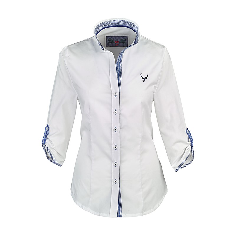 OS-Trachten Damen-Stehkragenbluse 7/8-Arm, weiß, Größe 36