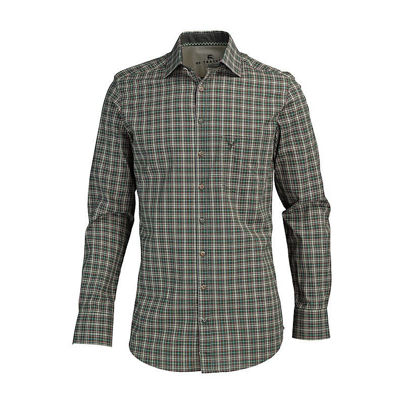 OS-Trachten Langarmhemd Slim Fit, oliv, Größe 39/40