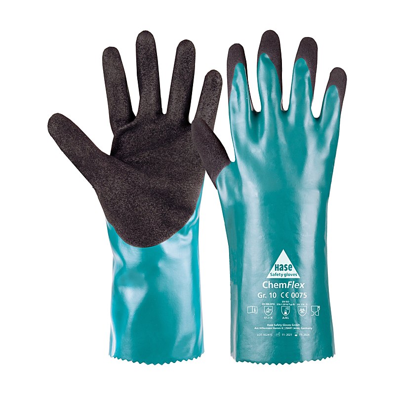 Hase Handschuhe ChemFlex, grün-schwarz, Größe 10