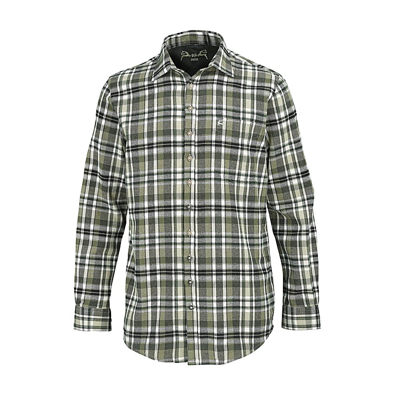 OS-Trachten Langarmhemd Flanell, oliv, Größe 39/40