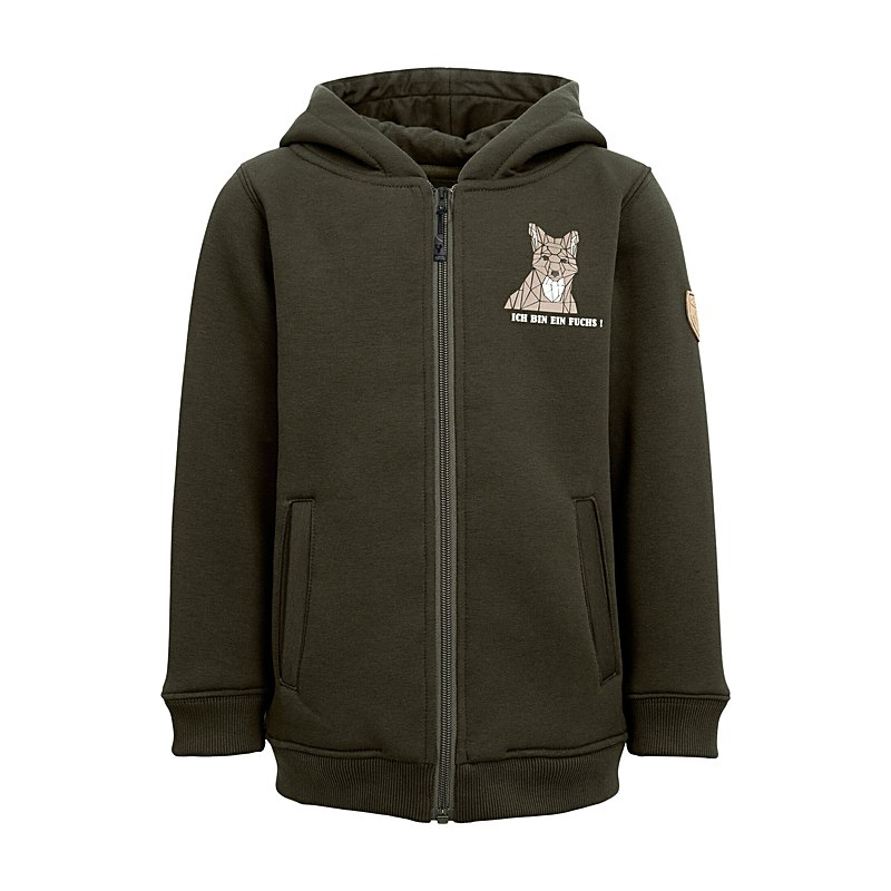 Hubertus Sweatjacke Ich bin ein Fuchs, oliv, Größe 140
