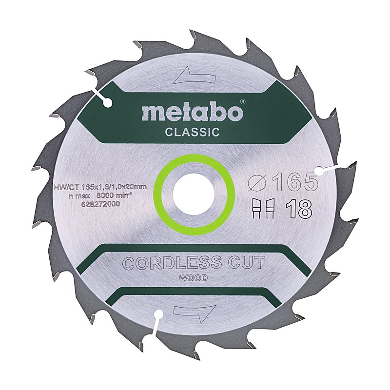 Metabo Kreissägeblatt Cordless Cut Wood Classic 165 x 20 Z18 WZ 20°
