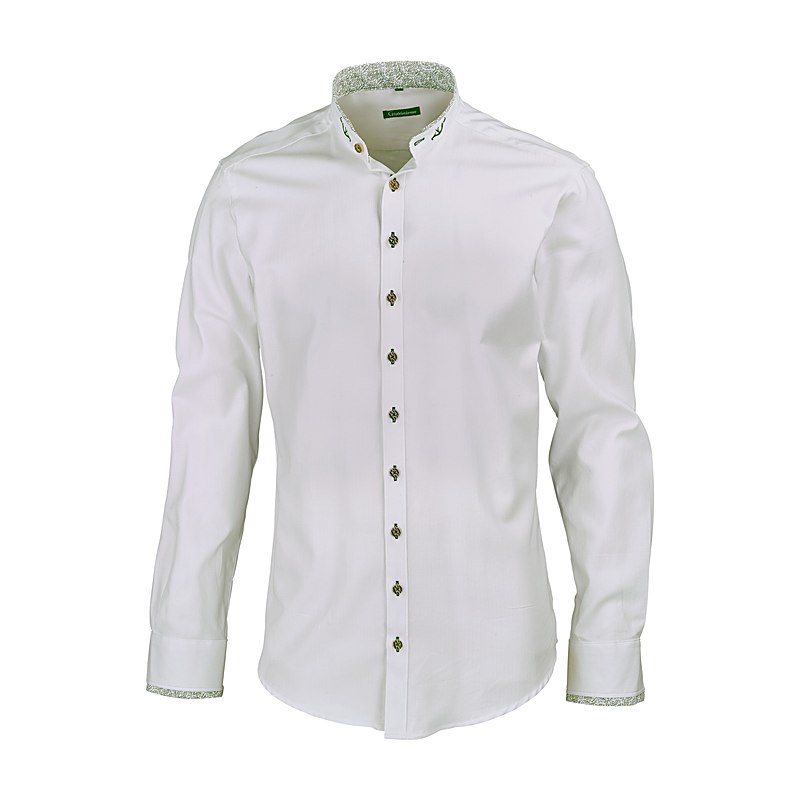 Gipfelstürmer Langarmhemd Slim Fit, weiß-oliv, Größe 39/40