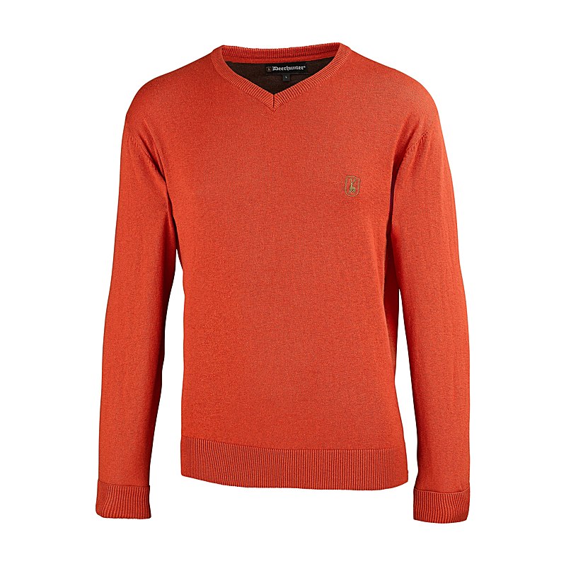 Deerhunter Strickpullover Harrington V-Ausschnitt, oak rust melange, Größe XL