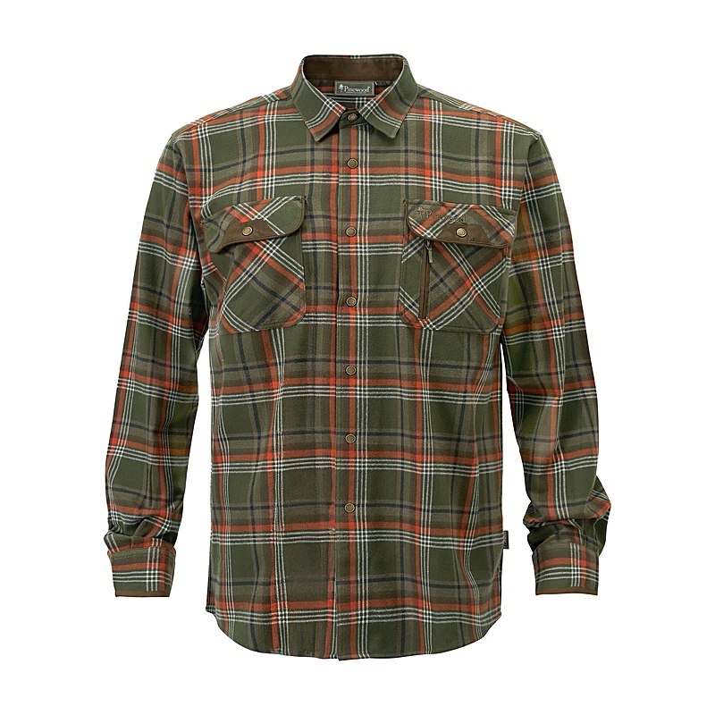 Pinewood Langarmhemd Prestwick Exklusiv, green-burned orange, Größe S