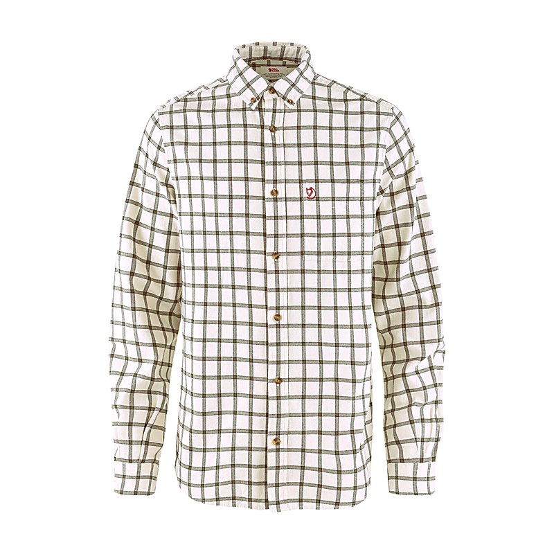 Fjällräven Langarmhemd Övik Flannel, chalk white-laurel green, Größe L