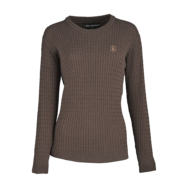 Deerhunter Strickpullover Lady Harrington Zopfmuster, brown melange, Größe 48