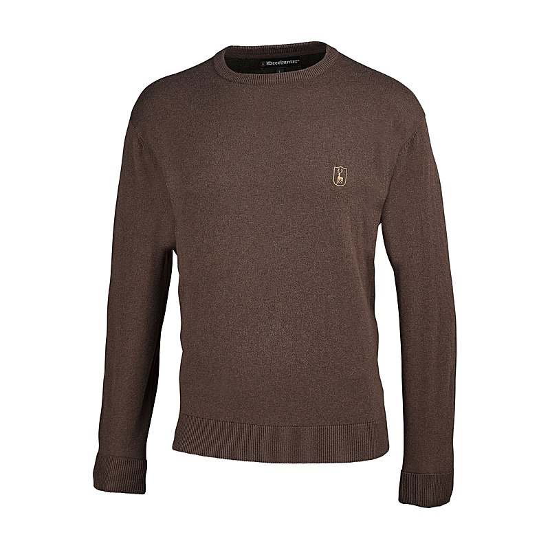 Deerhunter Strickpullover Harrington Rundhals, brown melange, Größe XXL