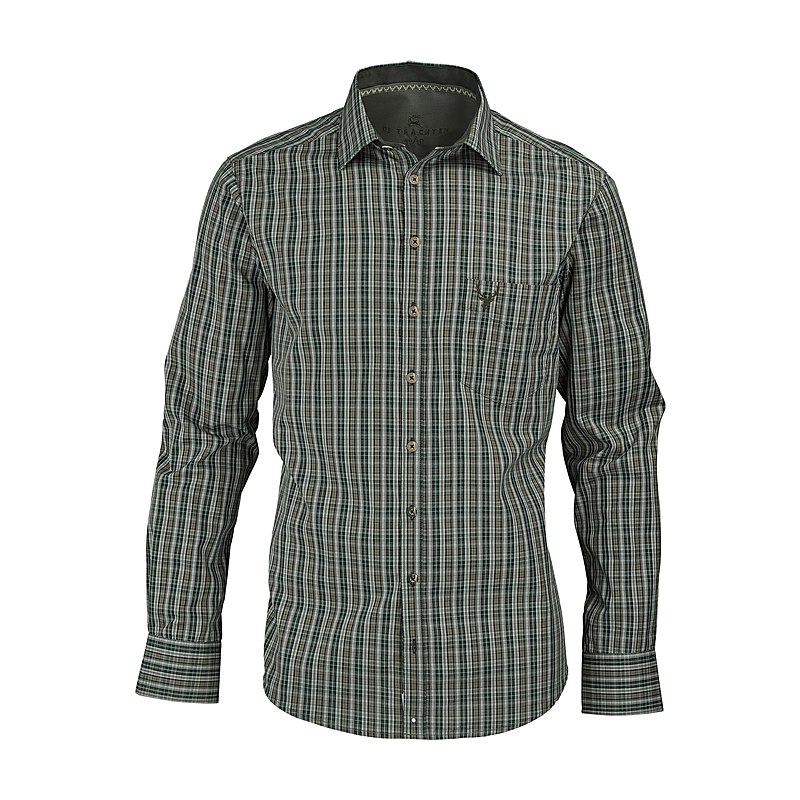 OS-Trachten Langarmhemd Slim Fit, oliv, Größe 41/42