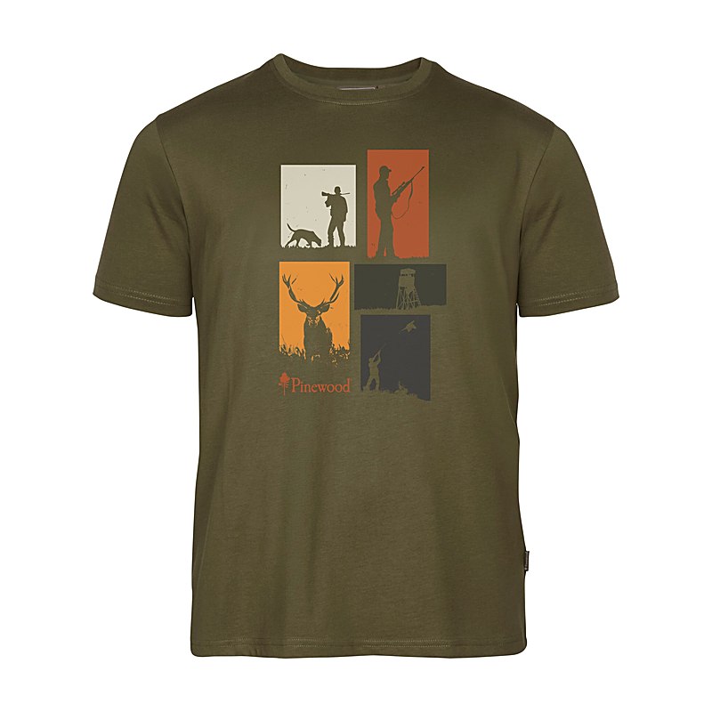 Pinewood T-Shirt Hunting, olive mélange, Größe M
