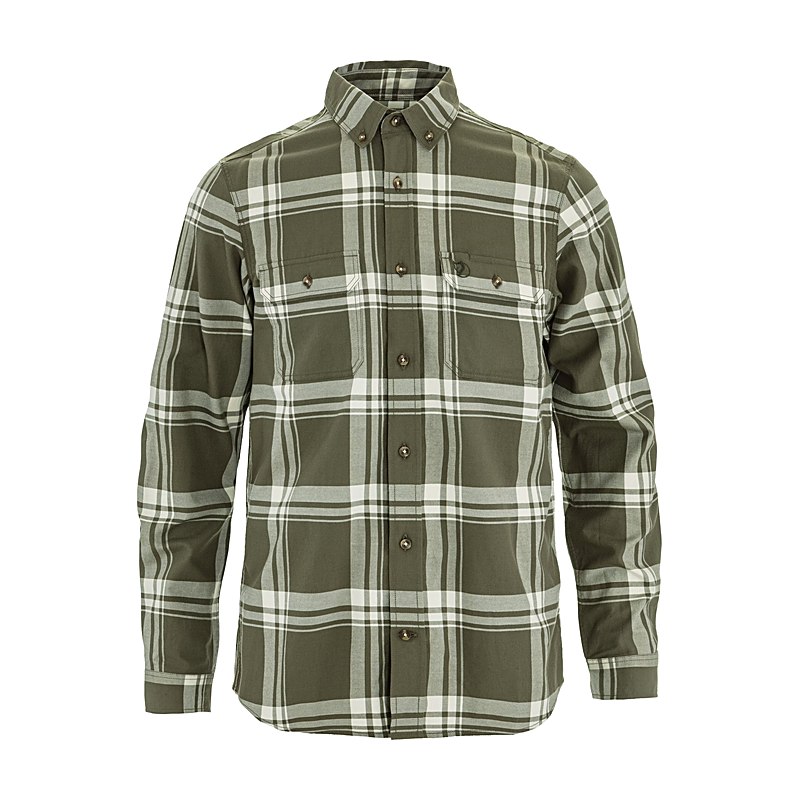 Fjällräven Langarmhemd Övik Lite Flannel, laurel green-chalk white, Größe XL