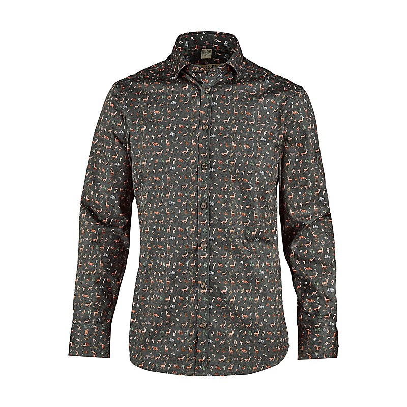 Tom Collins Hunting Langarmhemd Allover-Druck, Slim Fit, oliv, Größe 41/42