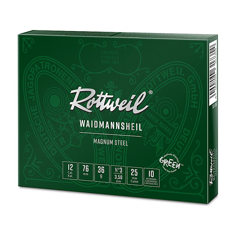 Rottweil Stahlschrotpatronen Waidmannsheil Magnum Steel 12/76 3,5 mm