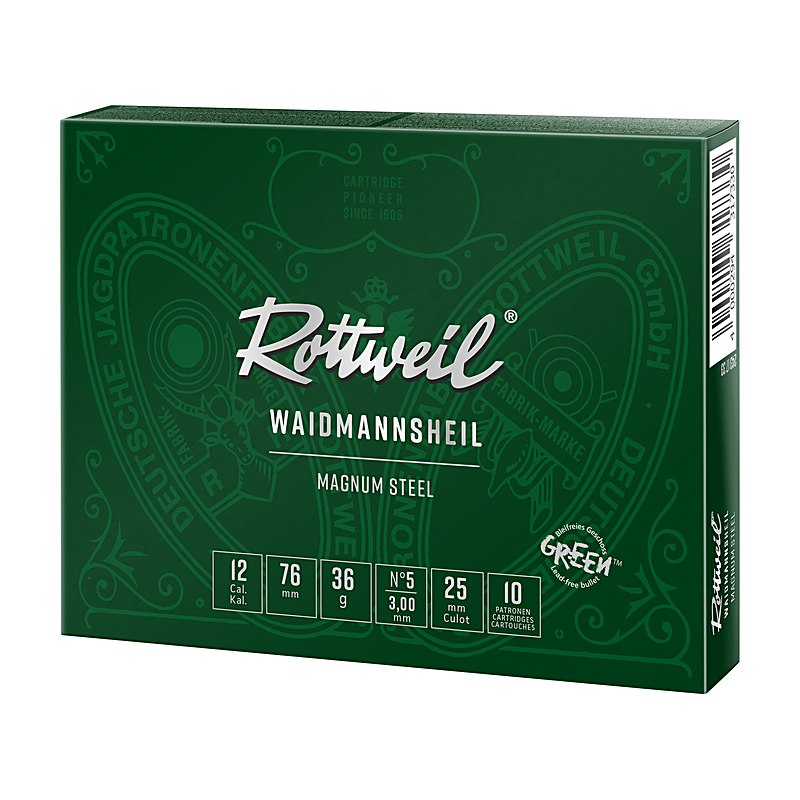 Rottweil Stahlschrotpatronen Waidmannsheil Magnum Steel 12/76 3 mm