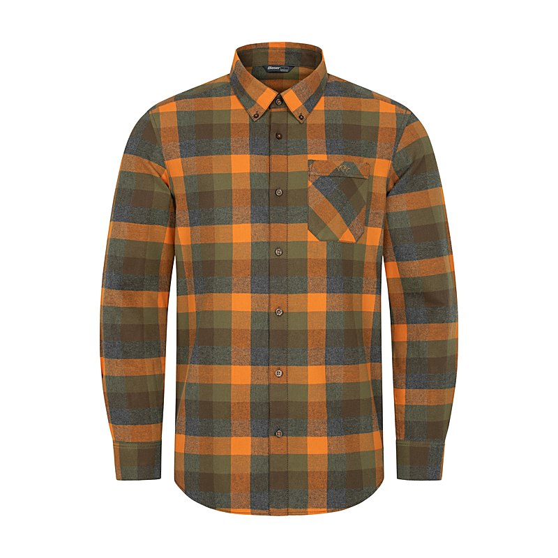 Blaser Langarmhemd Marvin Flanell, grün-orange, Größe XL