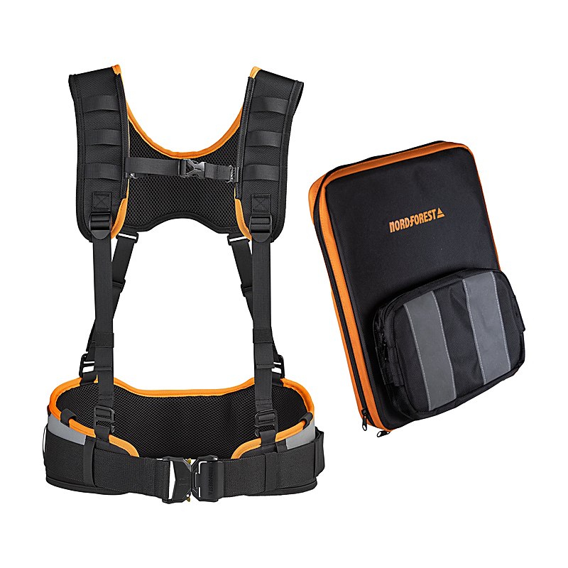Nordforest Tablethalterung mit Forstgurt und Schultergurt, schwarz-orange, Größe L/XL