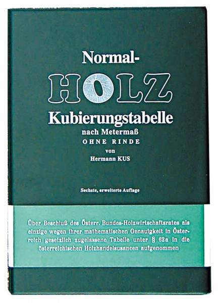 Normal-Holzkubierungstabelle nach Metermaß OHNE RINDE